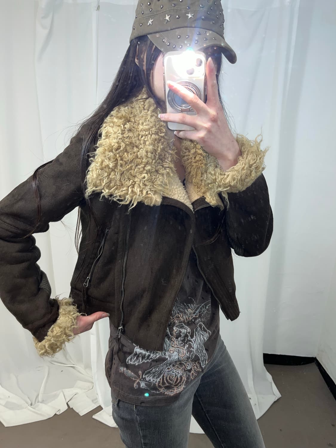 브라운 램퍼 트리밍 무스탕 상품이미지6