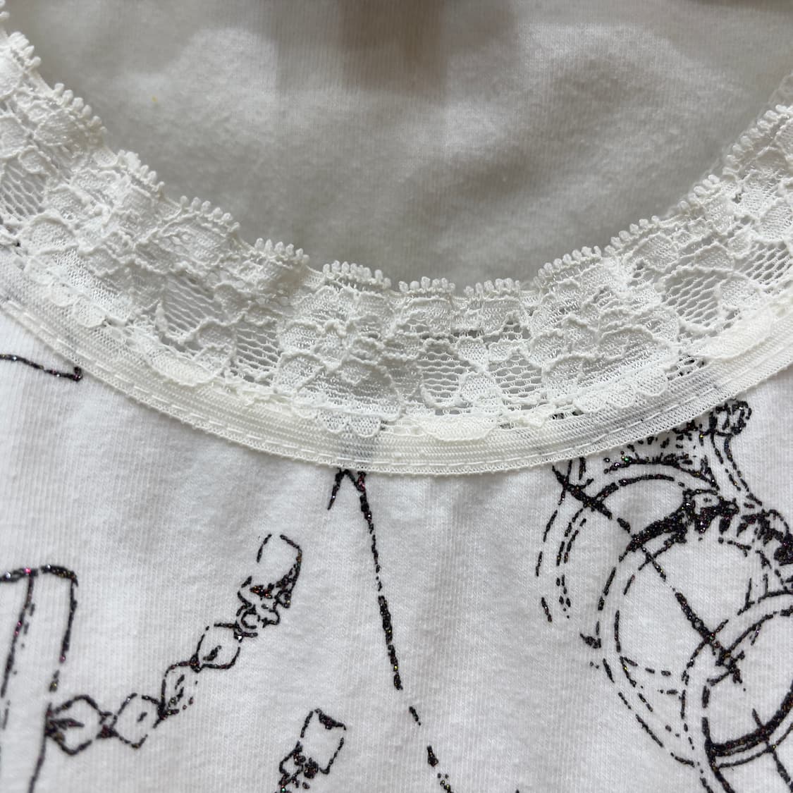 일본빈티지 nappalm 쥬얼리 프린트 레이스나시 상품이미지6