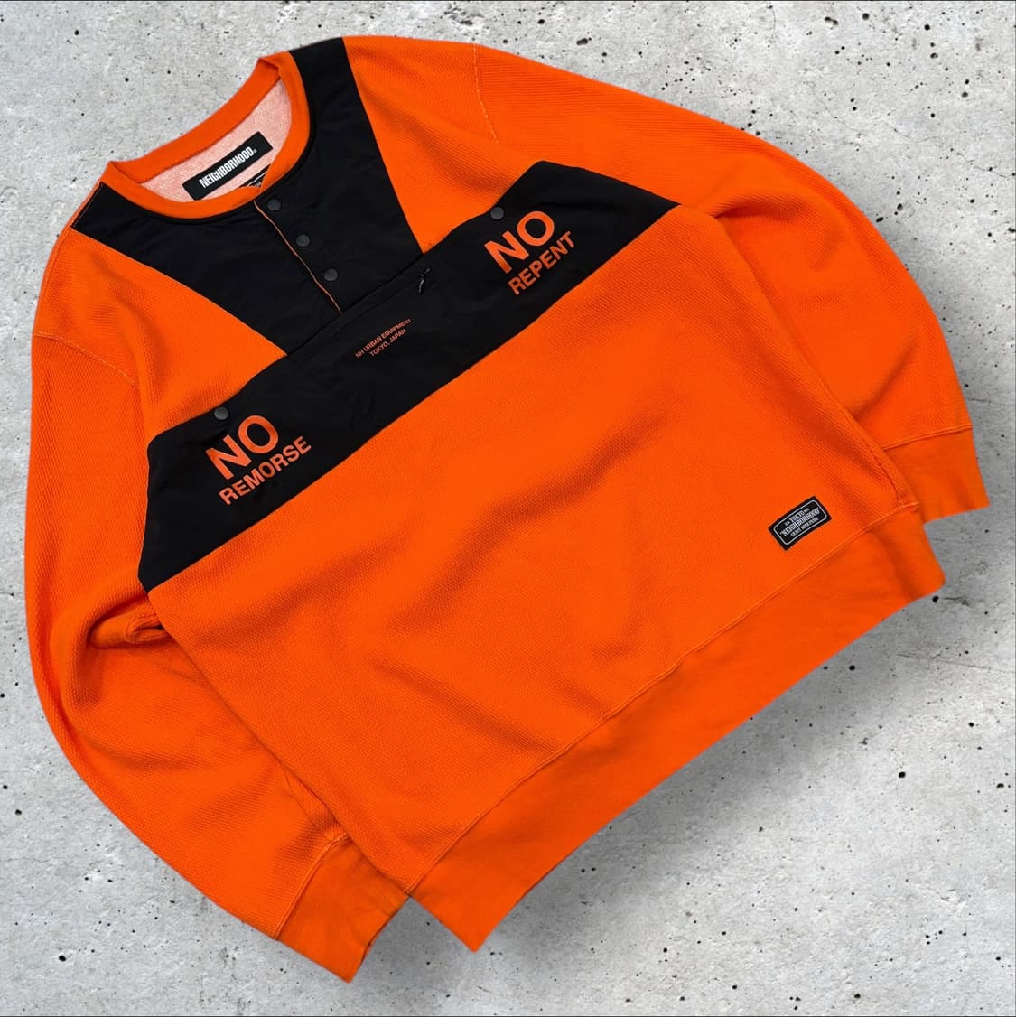 [XL] 네이버후드 오렌지 와플 반버튼 나일론 맨투맨 티셔츠 B705 상품이미지1