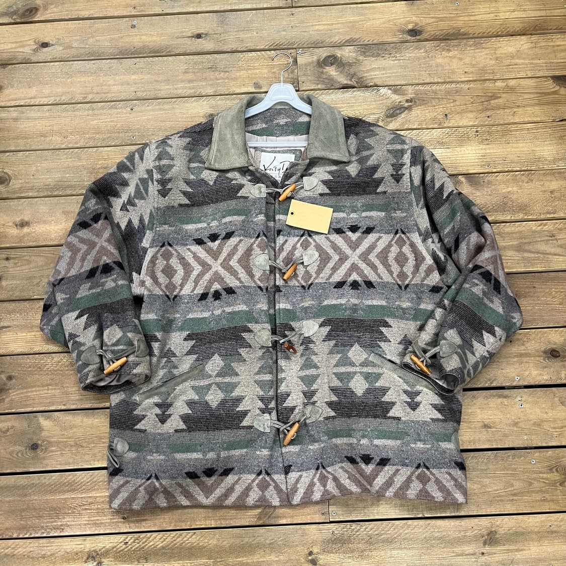 빈티지 커요커 가죽 배색 울 더플자켓  상품이미지1