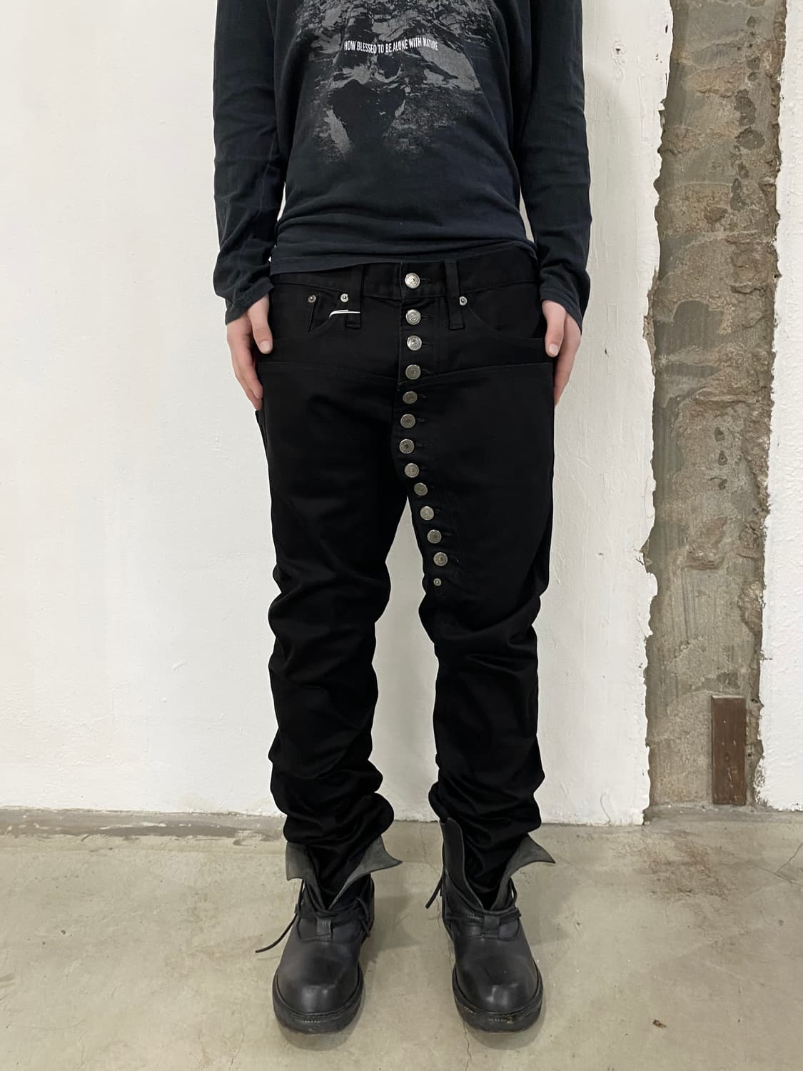 카반드주카 비대칭 버튼 팬츠 상품이미지1