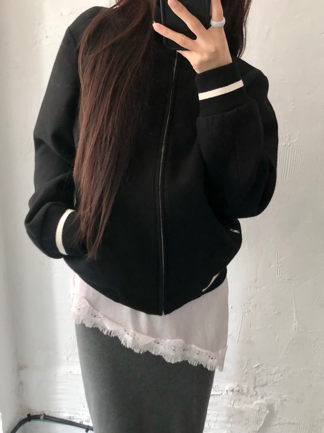 agnès b 아네스베 블랙 아트 그래픽 봄버 자켓 상품이미지3