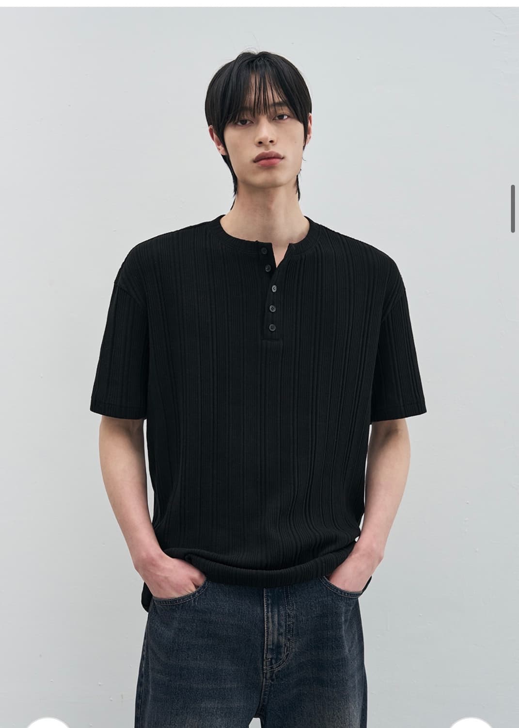 (XL) 드로우핏 만재 콜라보 리브드 헨리넥  반팔 티셔츠 BLACK 상품이미지6