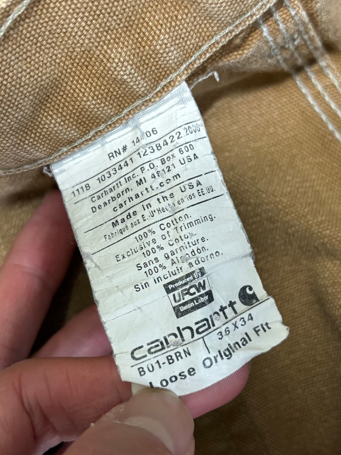칼하트 B01 더블니 usa 브라운 faded 상품이미지5