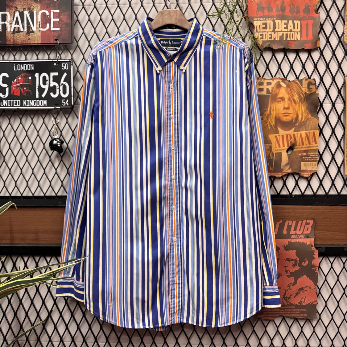 폴로 랄프로렌 멀티컬러 스트라이프 긴팔 셔츠 오렌지 포니 로고 포인트 상품이미지1