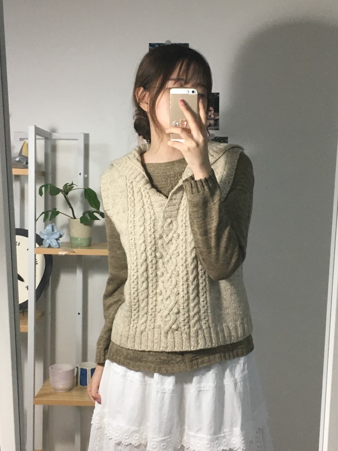 베이지 케이블 니트조끼 상품이미지1