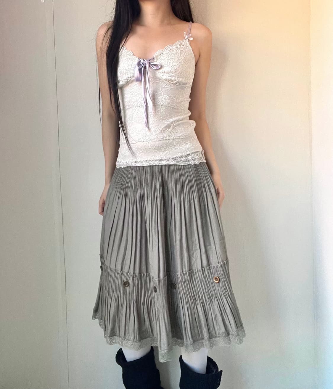 Pleats Gray button skirt 상품이미지6