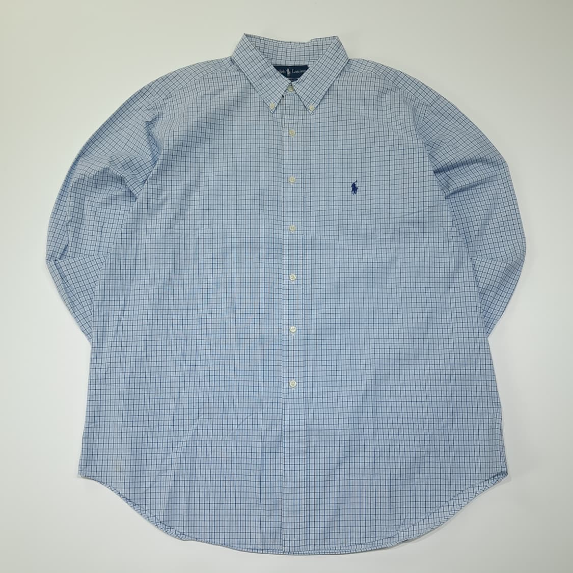 CL434 XL 폴로 90s 말레이시아판 코튼 체크 블루 셔츠 남방 상품이미지1