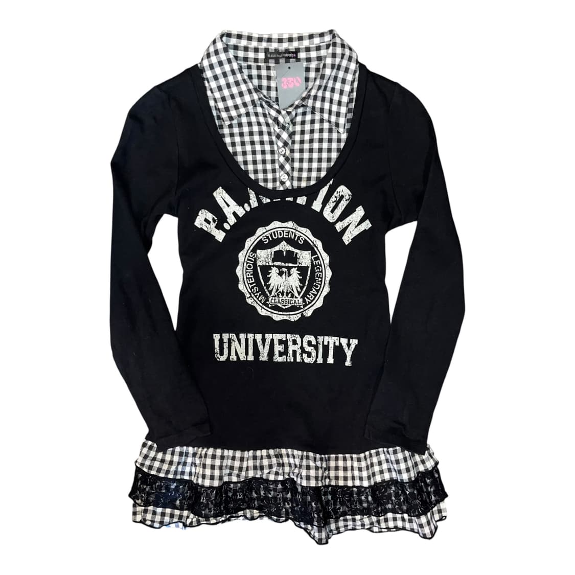 타탄체크레이스 스커트 레이어드 긴팔 원피스 키치갸루y2k 상품이미지1