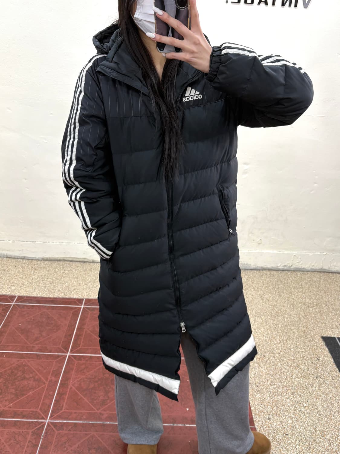 아디다스 삼선 롱패딩 블랙 상품이미지1