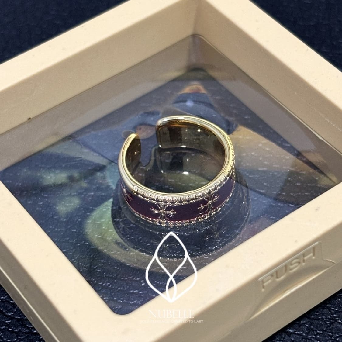 🌗Antique cross ring / 앤틱 골드 버건디 크로스 반지 상품이미지3