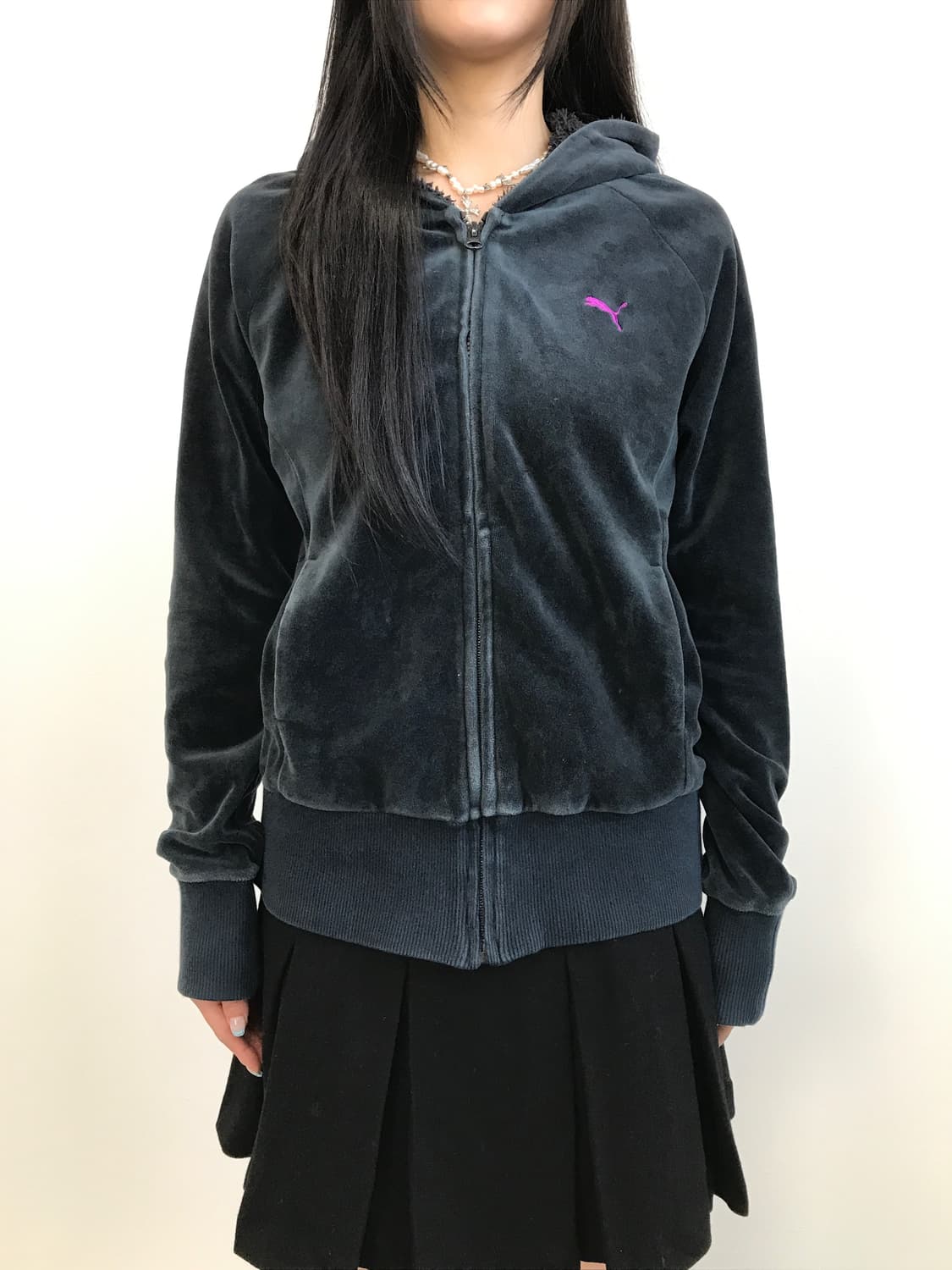 'Puma' Velour Logo Zip-Up Hoodie 상품이미지3