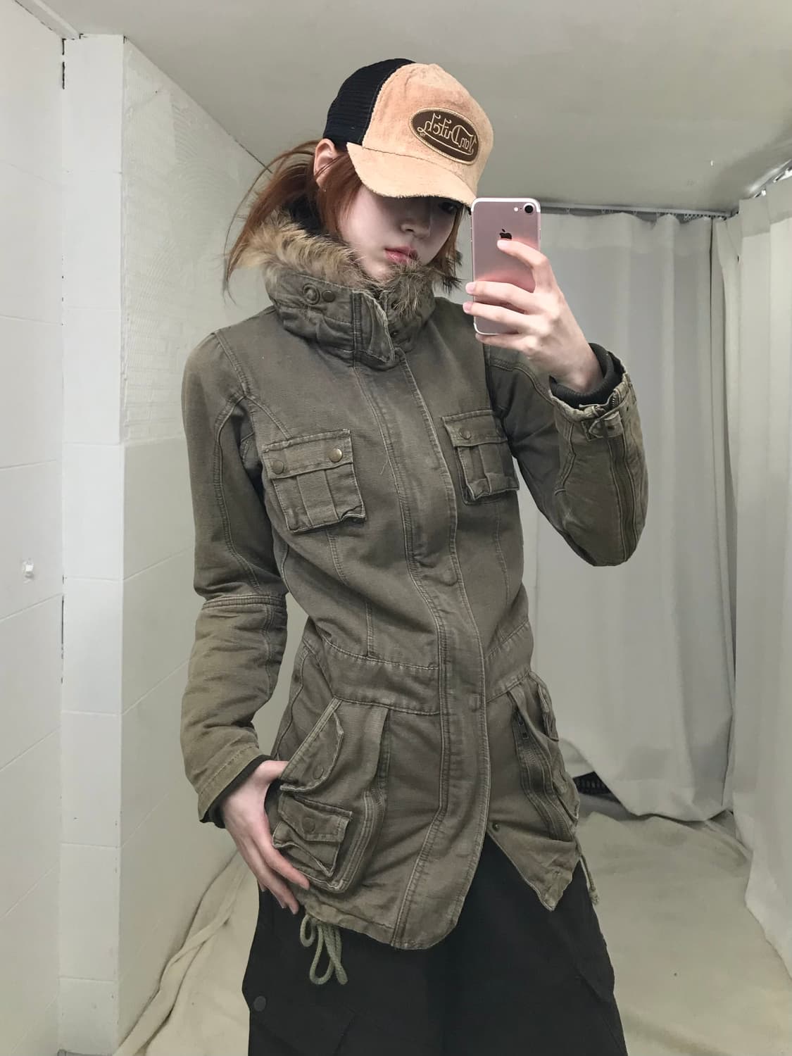 (세트 할인 가능) 빈티지 카키 딱붙 퍼 야상 사파리 자켓 상품이미지1