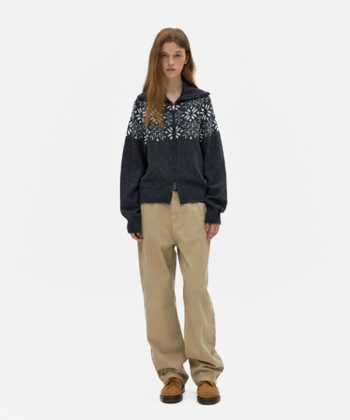 드파운드 자가드 패턴 울 집업 니트 가디건 F depound 상품이미지2