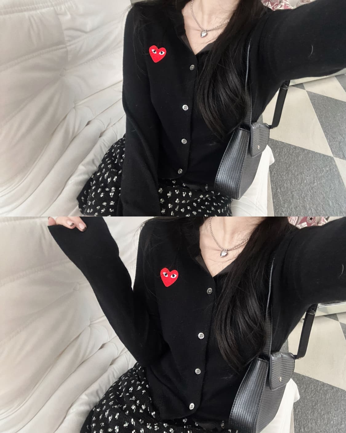 꼼데가르송 레드와펜 블랙 울 가디건  상품이미지2