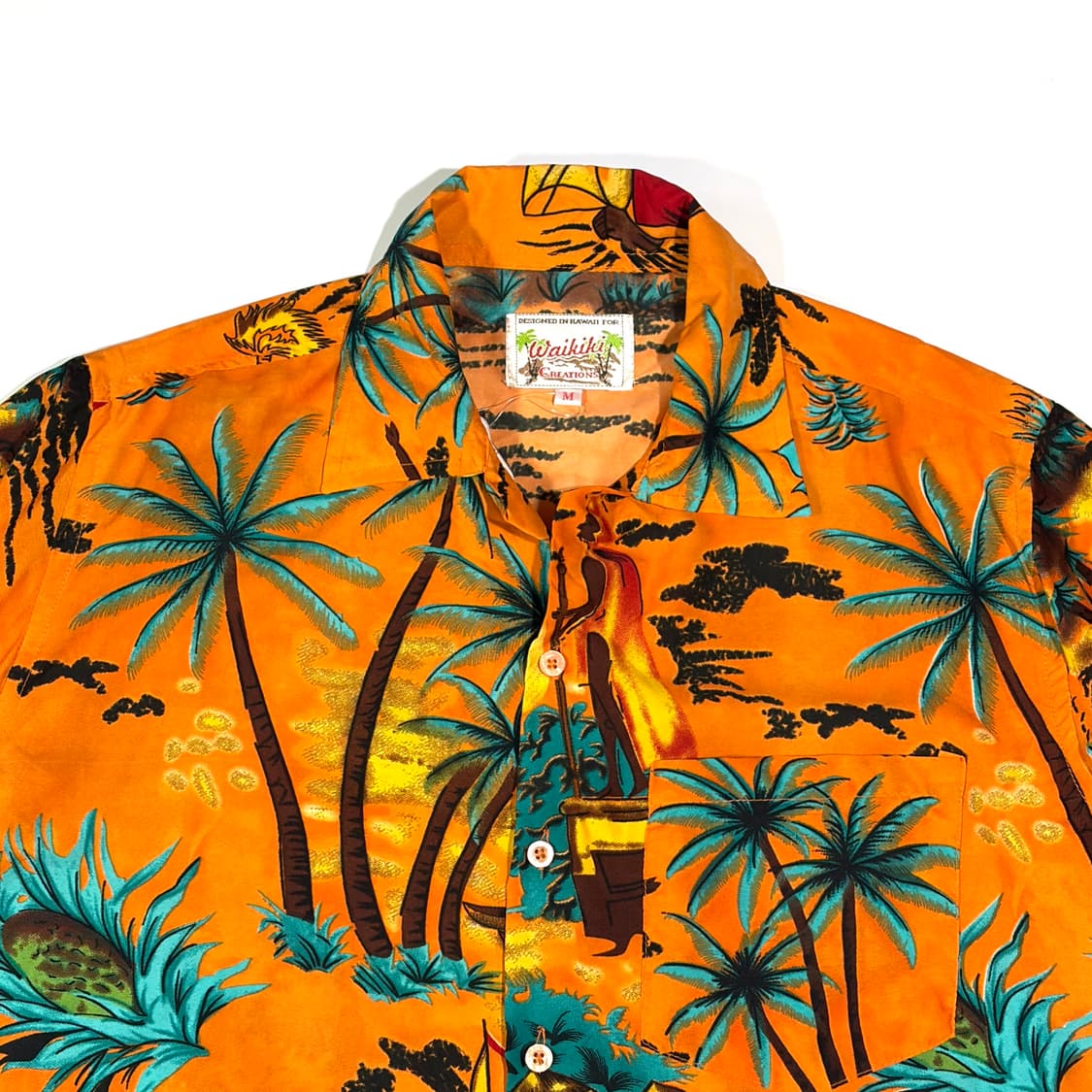 Waikiki 오렌지 야자수 하와이안셔츠 M 상품이미지5