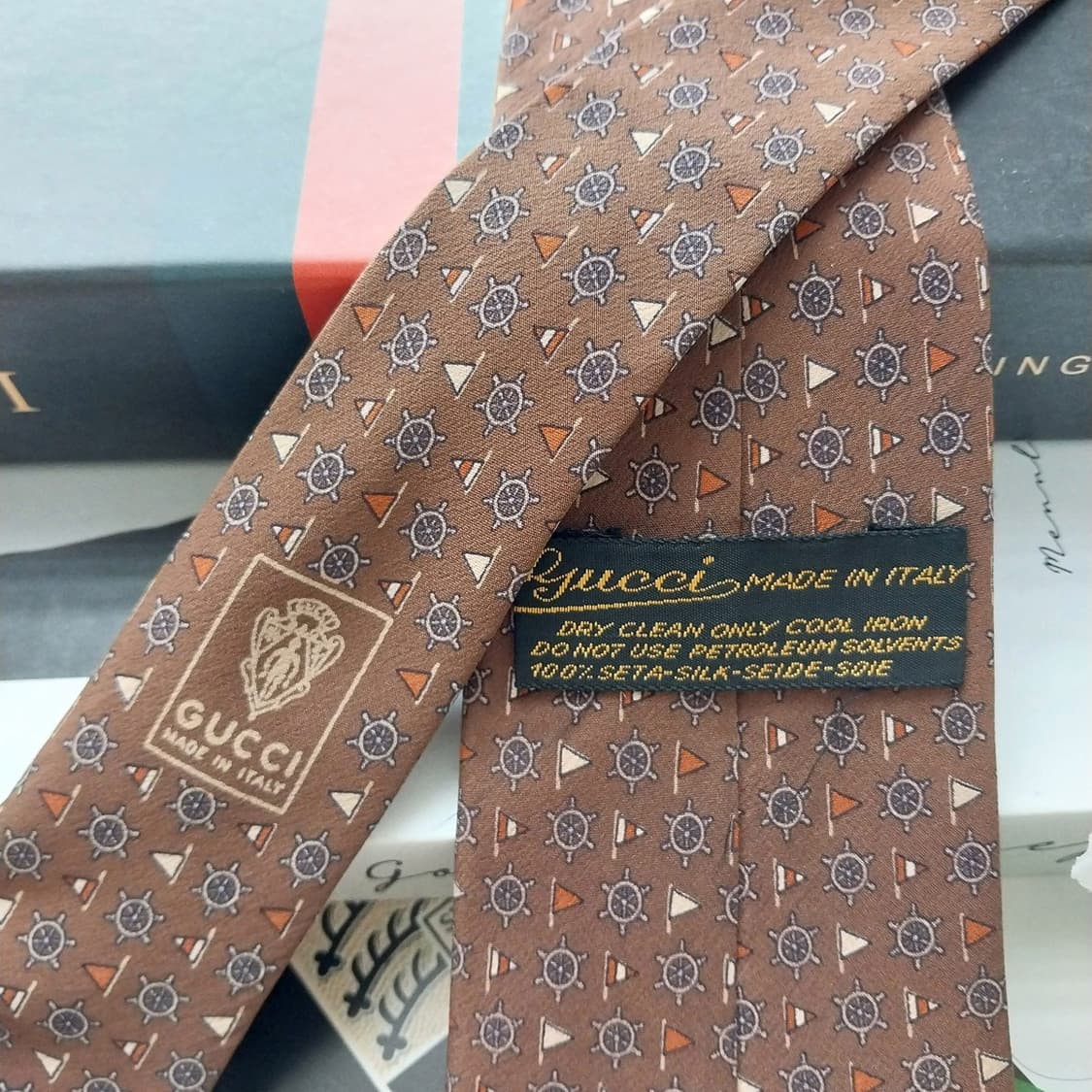 구찌 실크 브라운 마린 모티브 넥타이 8.9cm A+~A등급 K2088 상품이미지5