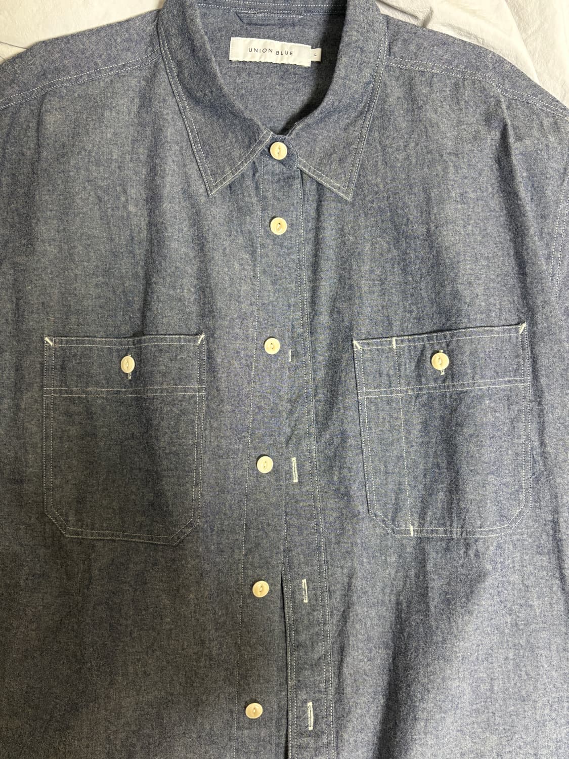 [L] 유니온블루 샴브레이 워크 하프 셔츠 상품이미지3