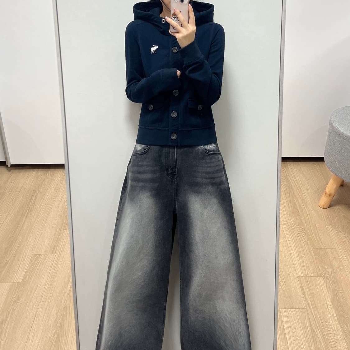 아베크롬비 사슴로고 버튼 딥네이비 후드집업 상품이미지1