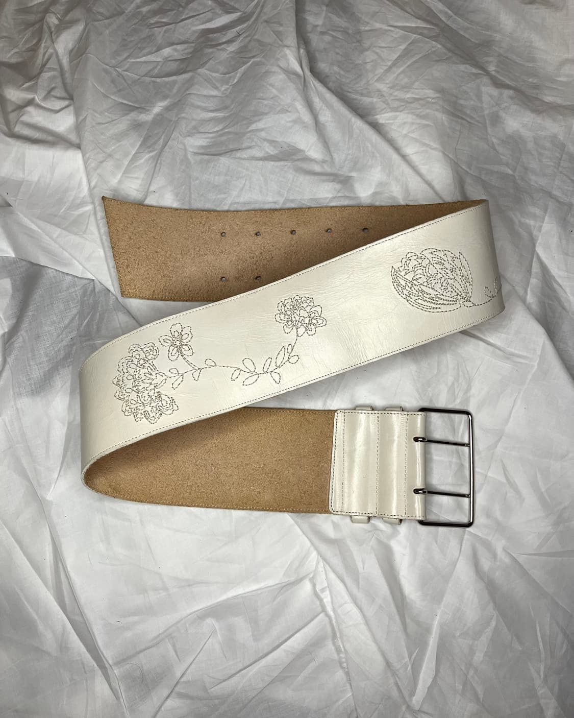 꼼데가르송 트리콧 화이트 레더 플로럴 엠브로이더리 와이드 벨트 상품이미지2