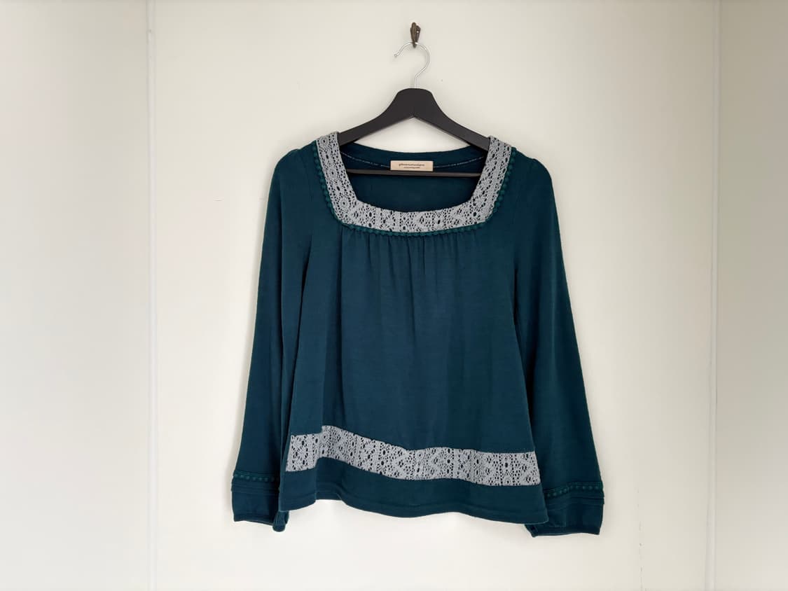 lace square neck teal blouse 상품이미지2
