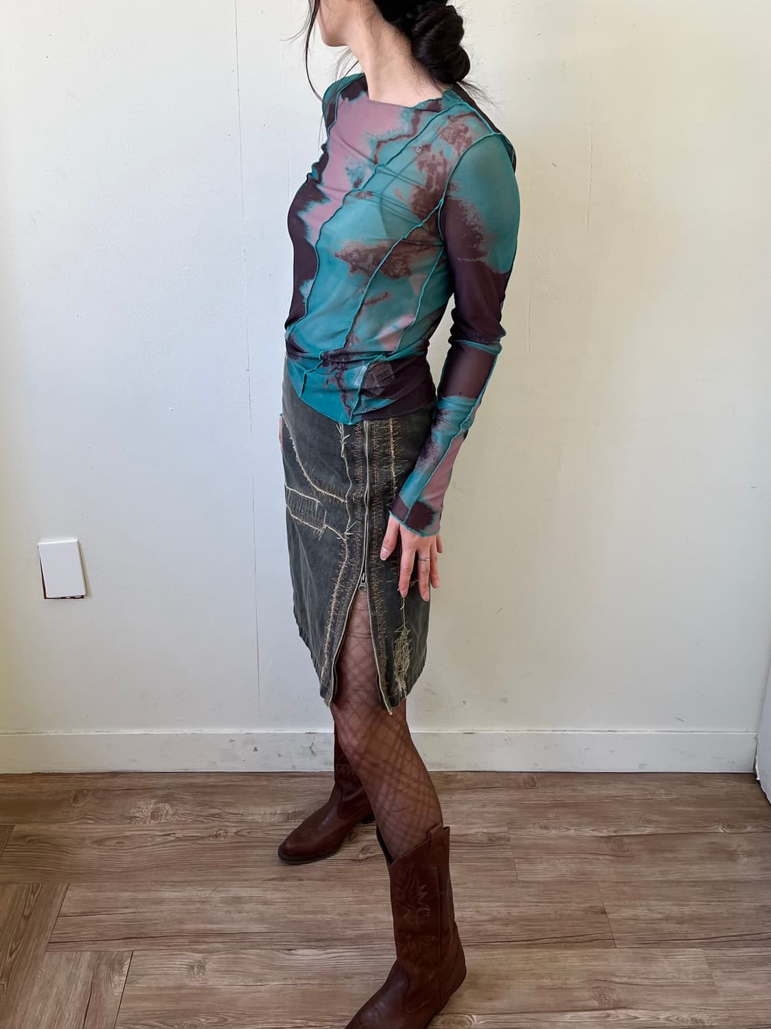 TSUMORI CHISATO 아카이브 스티치 데님 스커트 상품이미지3