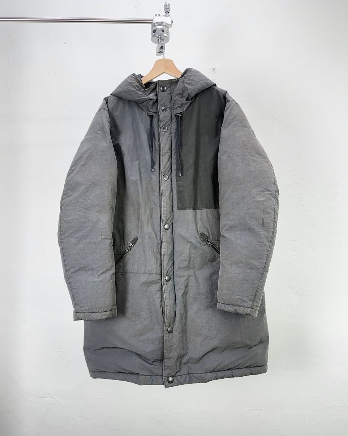 인터메조 테크 워시드 그레이 후디 덕 다운 롱 패딩 자켓 상품이미지1