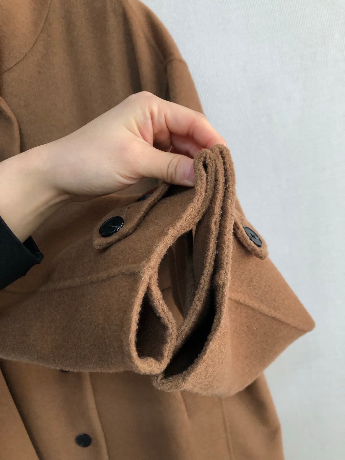 스튜디오톰보이 여성 오버핏 하이넥 울 롱 코트 _ 베이지 상품이미지5