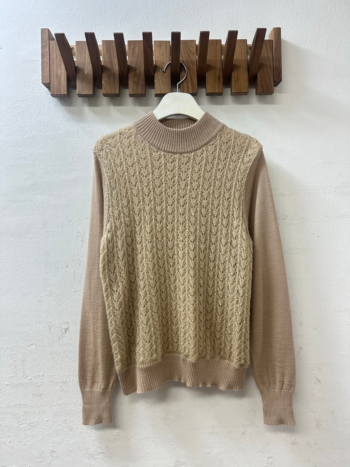 일본빈티지 베이지 크로셰 레이어드 울 믹스 니트 탑 상품이미지1