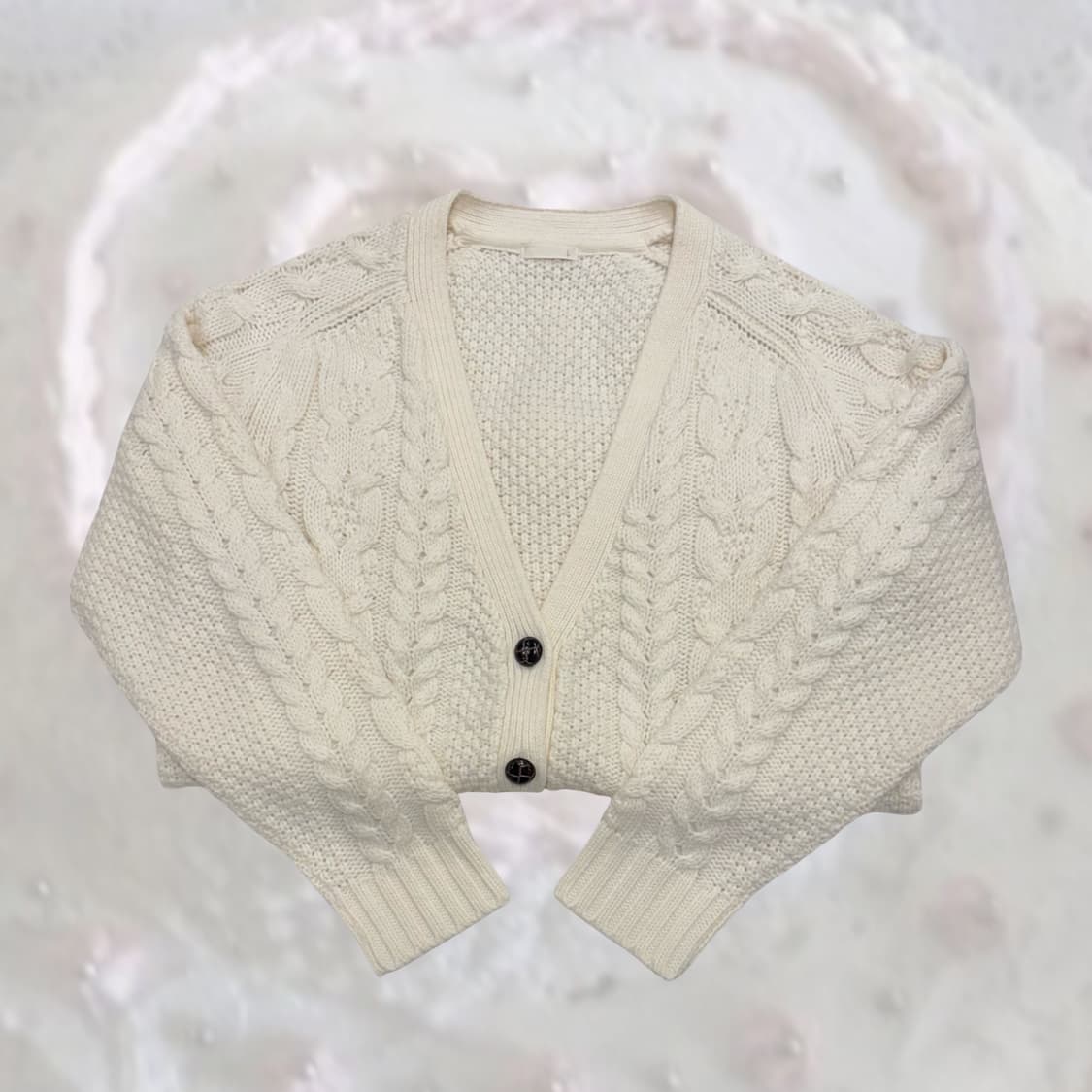 GU 일본 빈티지 아이보리 케이블 루즈핏 가디건 빵단추 스쿨룩 상품이미지3
