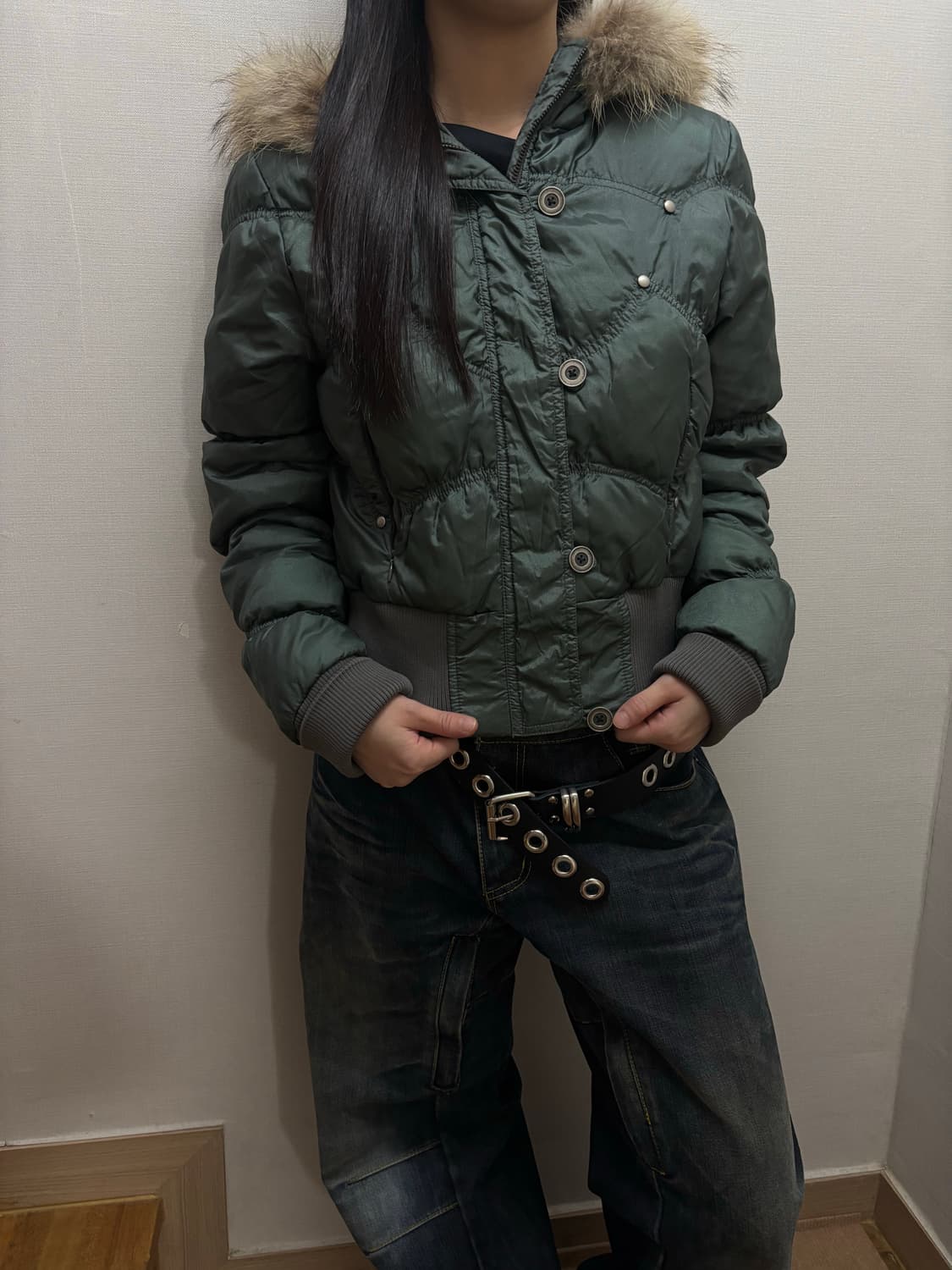 빈티지 청록 펑크 패딩 점퍼 상품이미지2