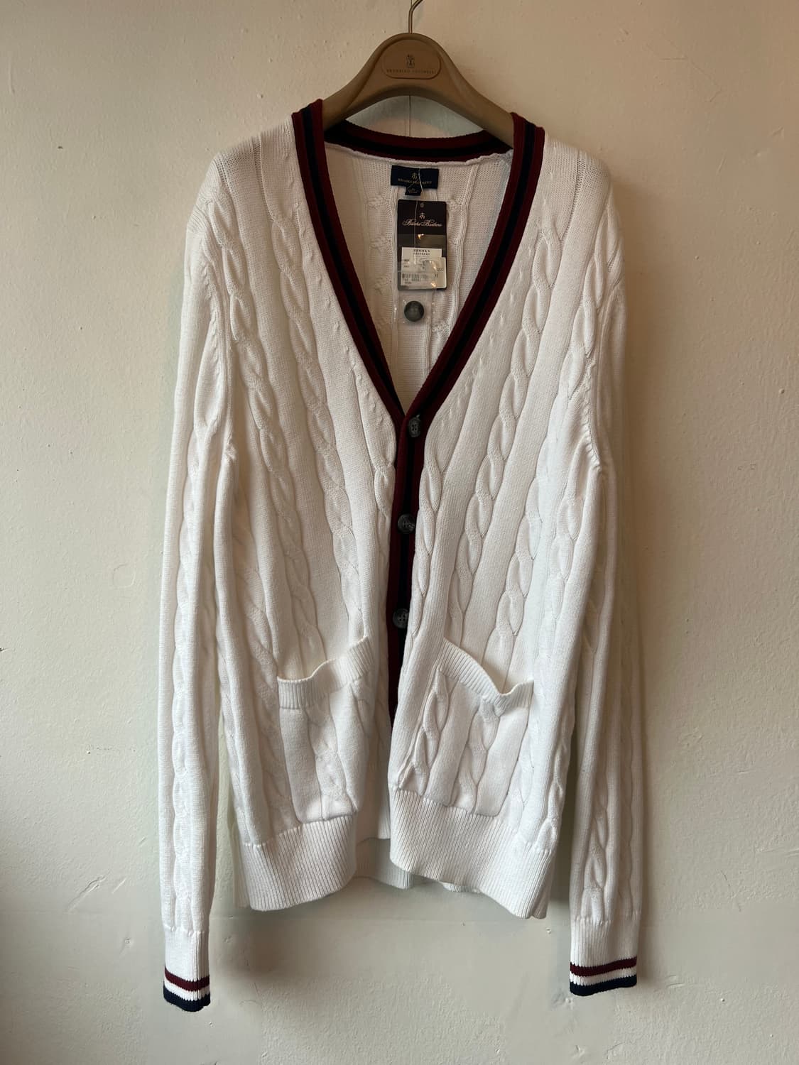 브룩스브라더스 남성 아이보리 케이블가디건 브이넥가디건 상품이미지2