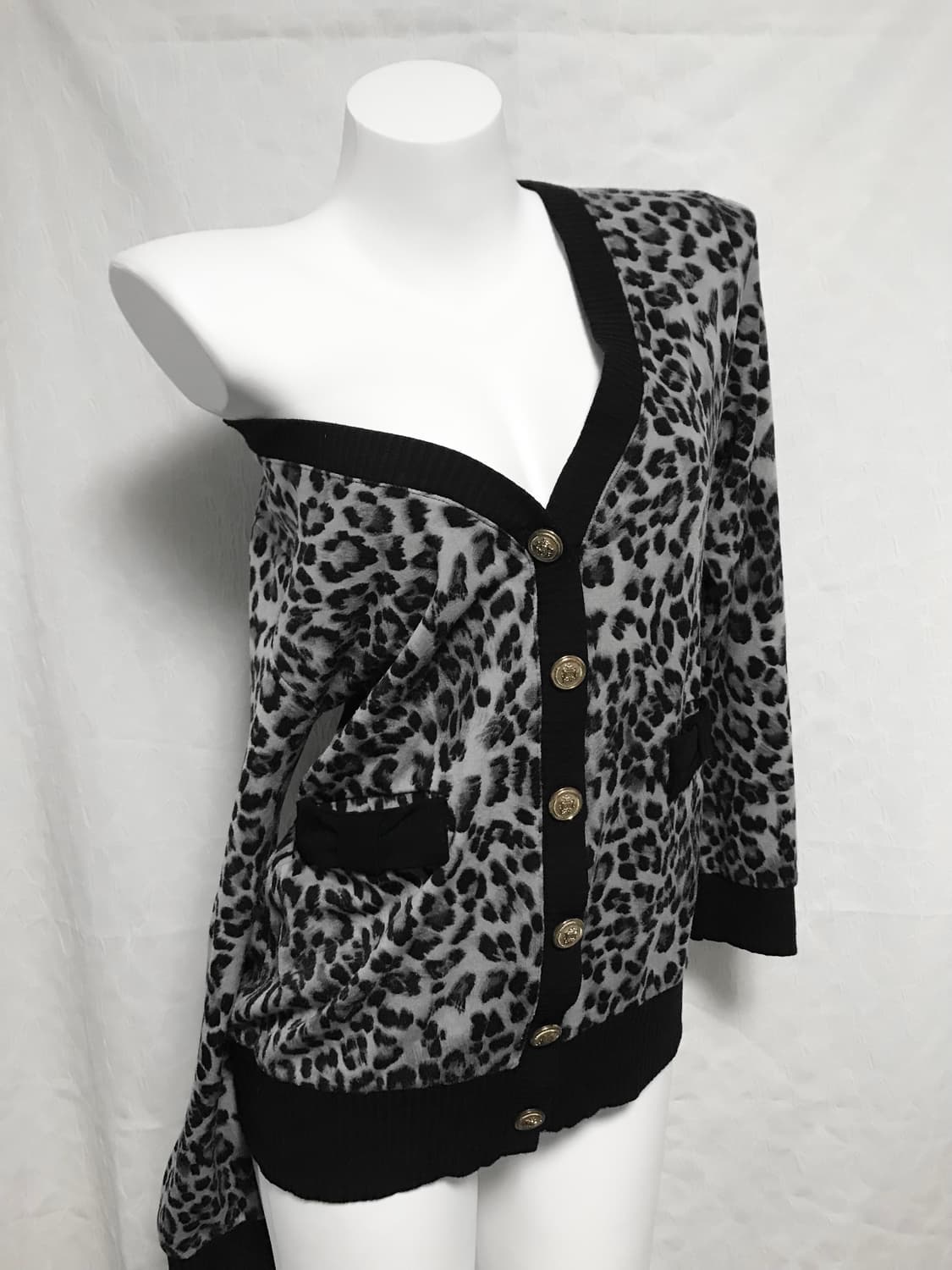 빈티지 갸루 펑크 레오파드 금장 리본 가디건 탑 상품이미지1