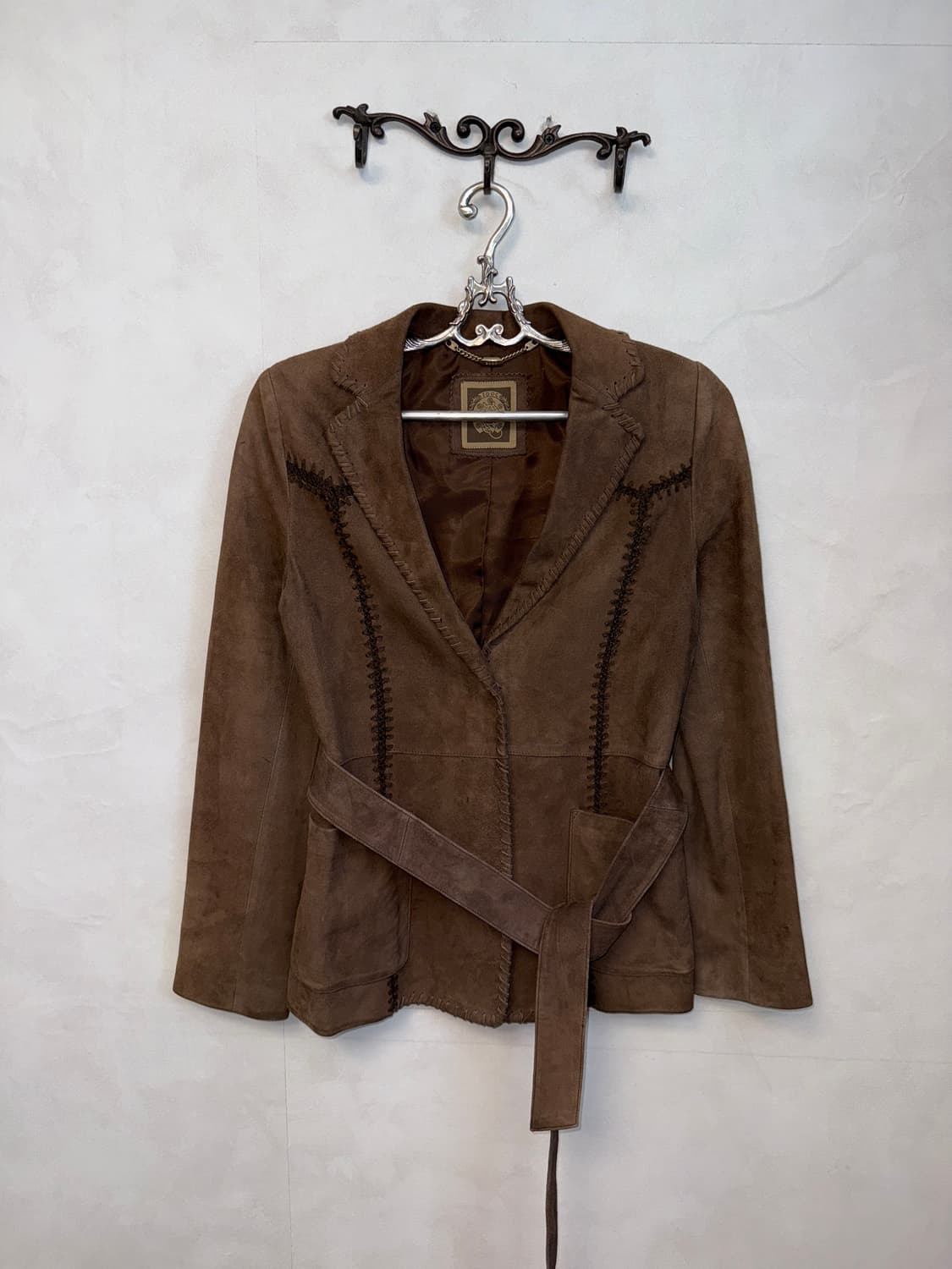 Brown goat skin suede stitch belt blazer 상품이미지1