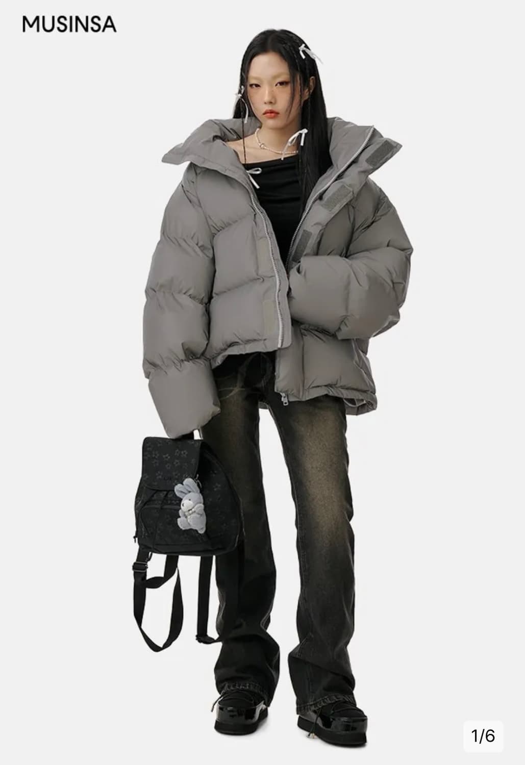 EMBROIDERED OVERSIZE PUFFER JACKET GRAY 상품이미지9