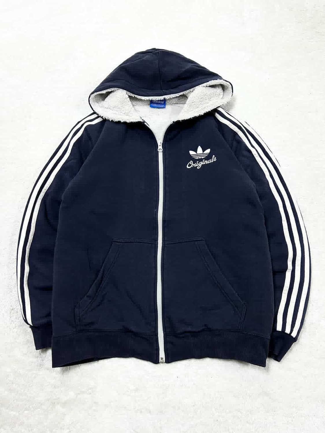아디다스 양털안감 네이비 삼선 후드집업 상품이미지6