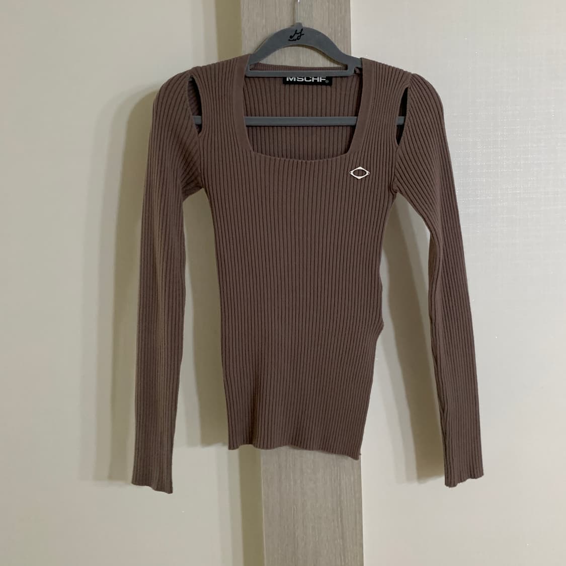 미스치프 스퀘어넥 니트 탑 로즈브라운 상품이미지2