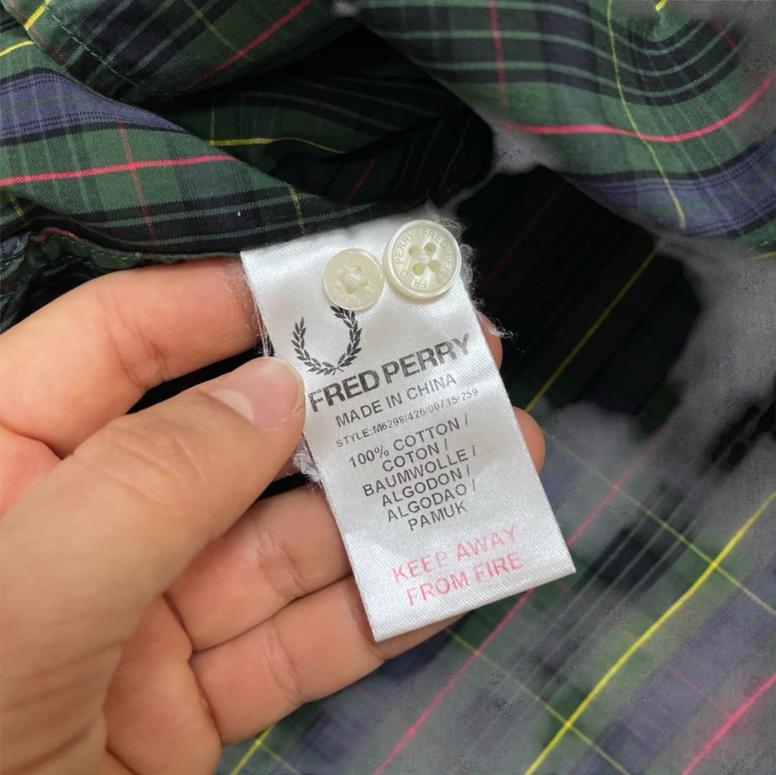 프레드페리 Fred Perry 그린 타탄 체크 버튼다운 셔츠 M 상품이미지3