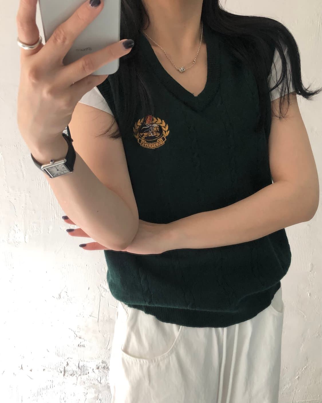 Burberry 버버리 크레스트로고 그린컬러 램스울 니트 베스트 상품이미지2