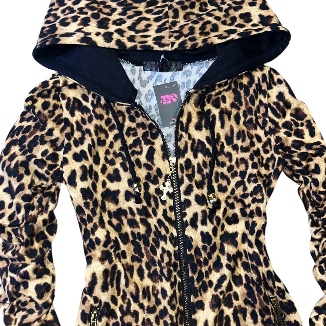 십자참 호피 팔셔링 후드롱집업 갸루y2k펑크 상품이미지2