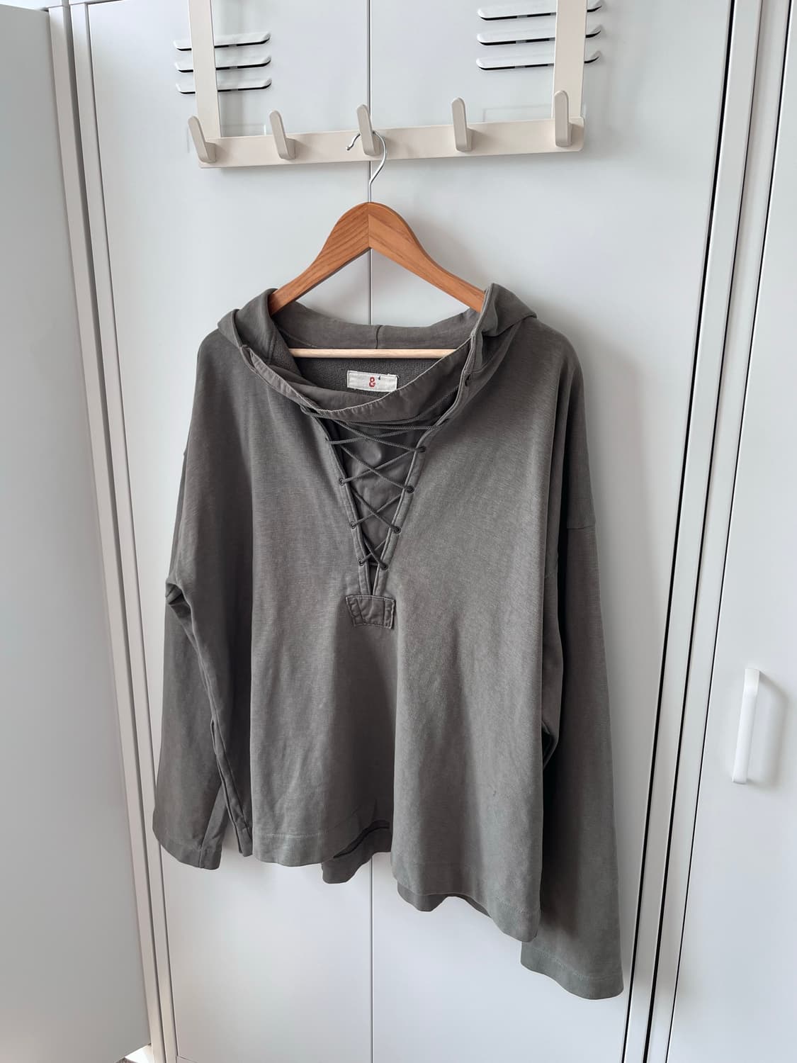 (Rare) 45RPM 카키 포켓 레이어드 오버핏 후드티셔츠 상품이미지1