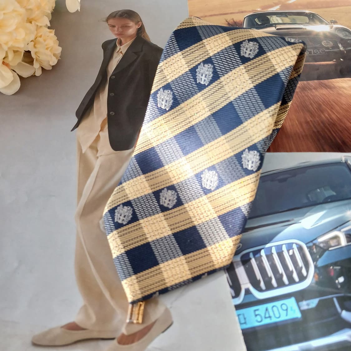 닥스 실크 혼방 옐로우 체크 패턴 넥타이 8.1cm A등급 A19430
 상품이미지2