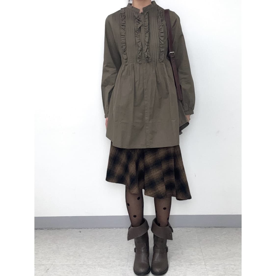 빈티지 브라운 프릴 셔츠 원피스 상품이미지2