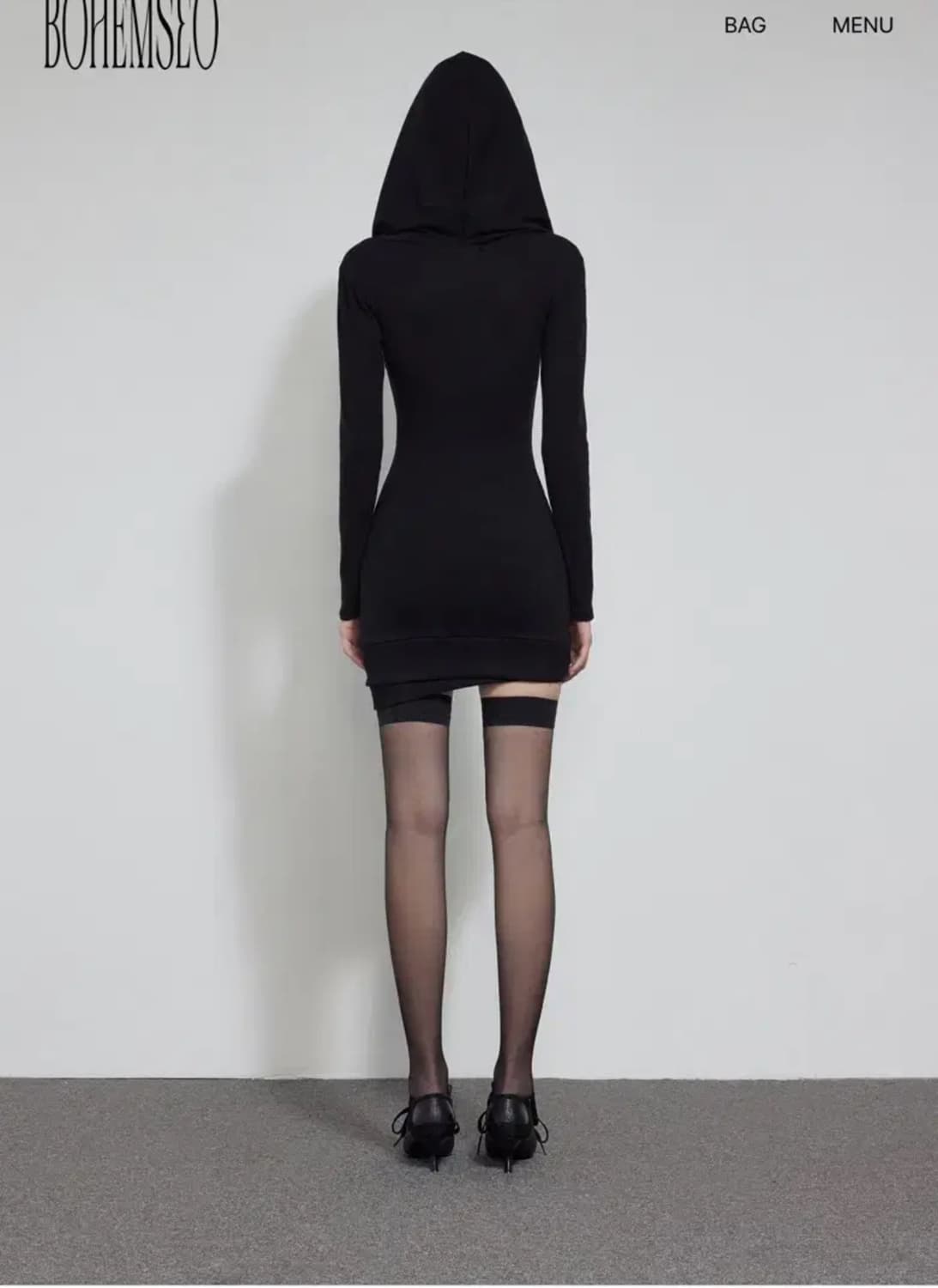 보헤미안서울 카울 후디 후드 미니 드레스 블랙 cowl 보헴서 상품이미지2