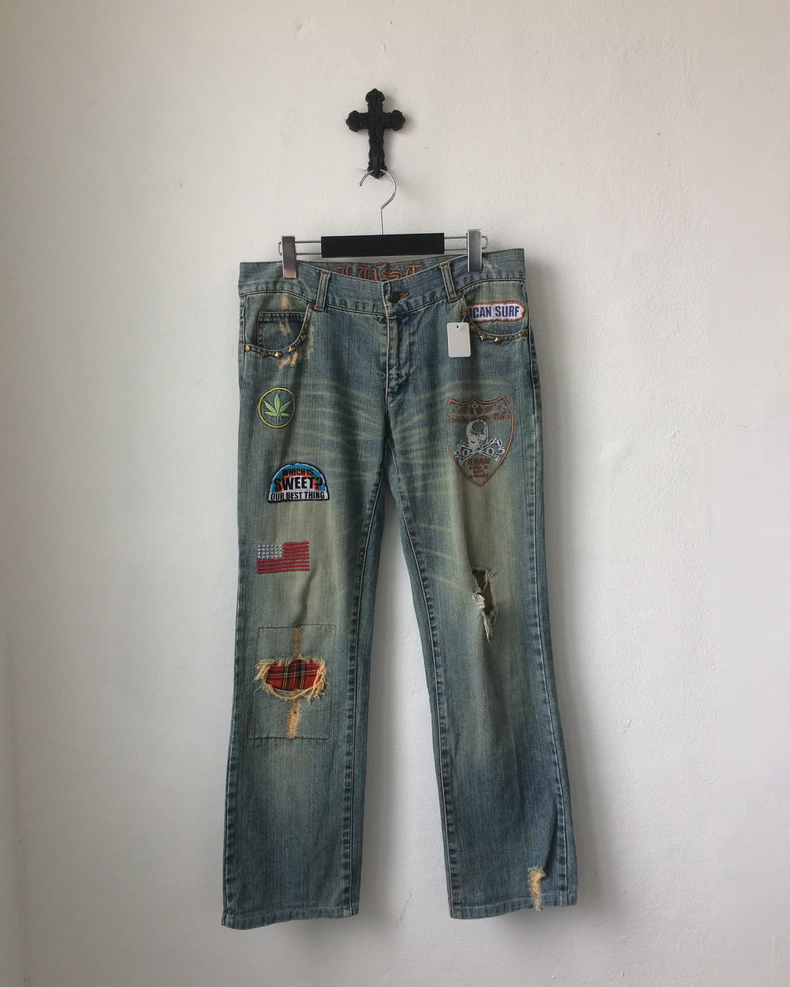 Needle work point damage denim pants 상품이미지1