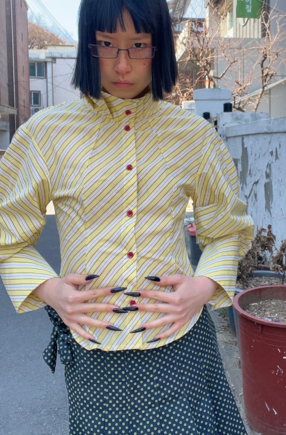 옐로우 스트라이프 블라우스 상품이미지2