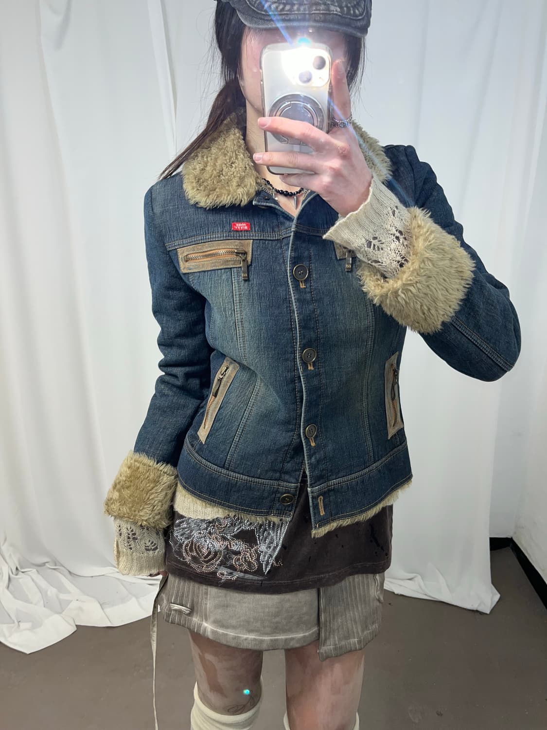 Y2K 퍼 카라 데님 자켓 상품이미지3