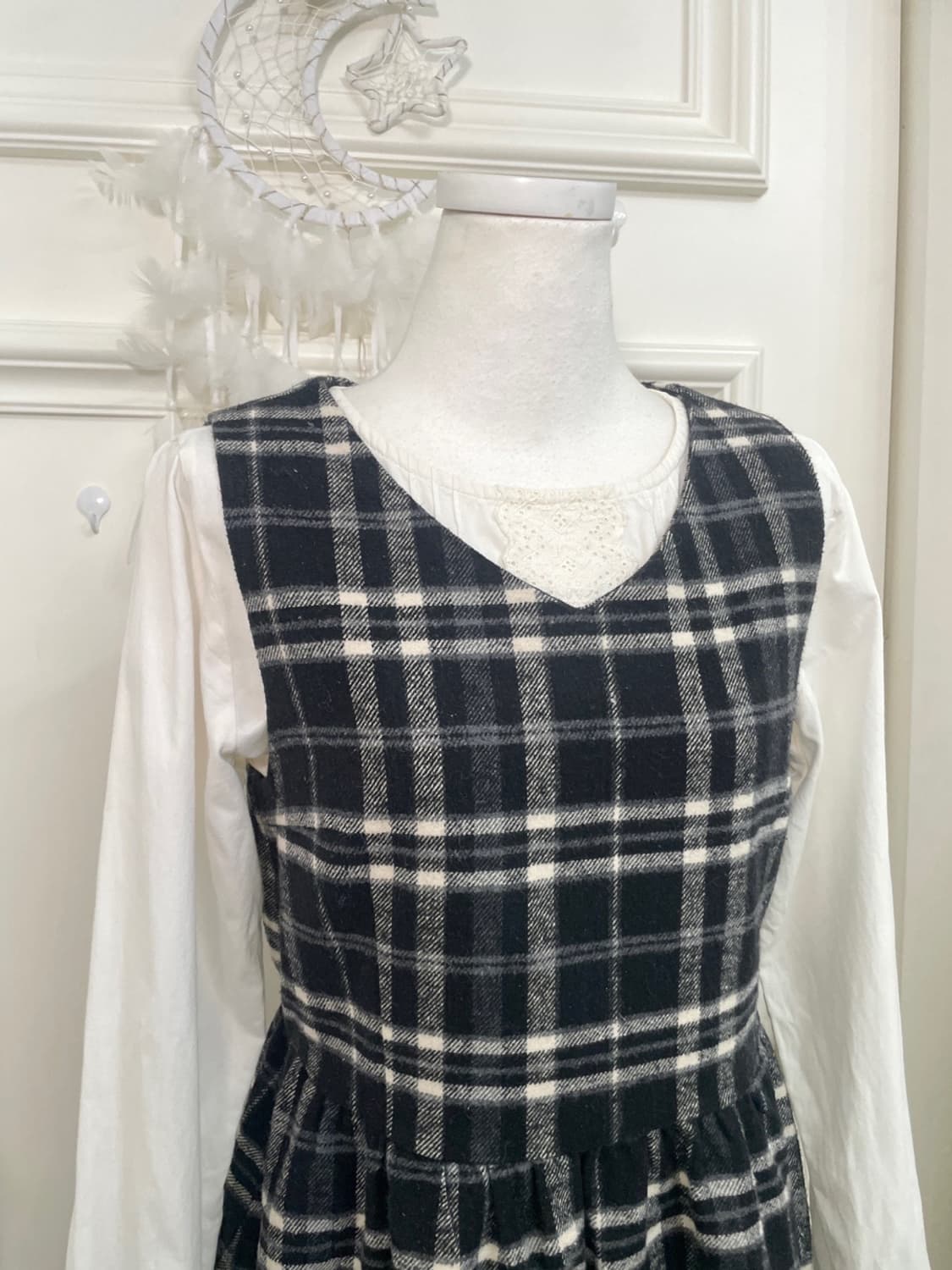 EARTH dark navy check waist shirring v-n 상품이미지5