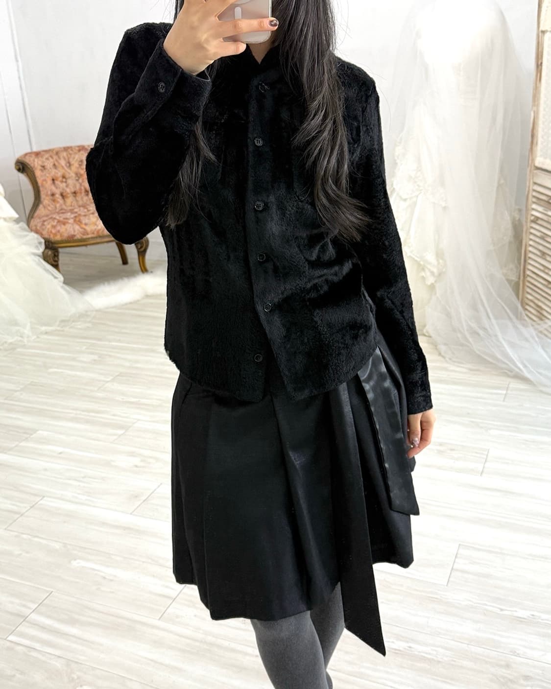 Feminine Black fur shirt 상품이미지2