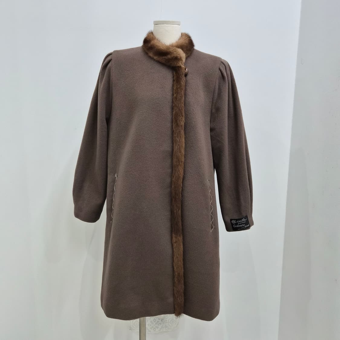 이태리 브라운 캐시미어 밍크퍼 트리밍 롱코트 상품이미지1